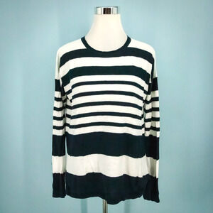Vince Size Small S Navy Blue White Stripe Nautical Style Crew Cotton Sweater
